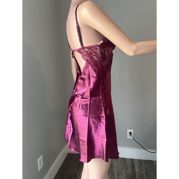 Shirley of Hollywood Lace Satin Lingerie NIGHTGOWN BURGUNDY MEDIUM NWT NEW #178 - Picture 3 of 8